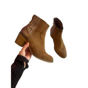 Sundance Suede Leather Western Boots Womens 41 10.5 Brown Metallic Ankle Boho